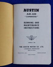 Lade das Bild in den Galerie-Viewer, Austin A40 A50 Maintenance Instructions operation manual UK-Handbuch 1955 engl.