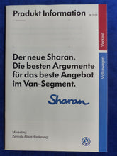 Lade das Bild in den Galerie-Viewer, VW Sharan Carat VR6 MJ 1996 interne Argumente - Prospekt Brochure 10.1995