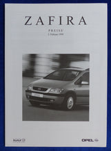 Lade das Bild in den Galerie-Viewer, Opel Zafira MJ 1999 - Prospekt Brochure + Preisliste 02.1999