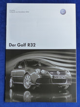 Lade das Bild in den Galerie-Viewer, VW Golf R32 VR6 250 PS MJ 2006 - Prospekt Brochure + Preisliste 08.2005