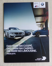 Lade das Bild in den Galerie-Viewer, BMW M4 Coupe Cabrio M3 Limousine MJ 2017 - Prospekt Brochure + Preisliste 7.2016