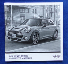 Lade das Bild in den Galerie-Viewer, Mini 5-Türer One Cooper S MJ 2018 - Prospekt Brochure + Preisliste 03.2018