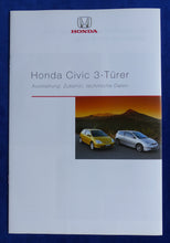 Lade das Bild in den Galerie-Viewer, Honda Civic 3-Türer - Prospekt Brochure + Daten & Ausstattungen 04.2002