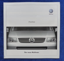 Lade das Bild in den Galerie-Viewer, VW Bus T5 Multivan MJ 2004 - Prospekt Brochure + Preisliste 04.2003