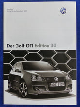 Lade das Bild in den Galerie-Viewer, VW Golf GTI Edition 30 MJ 2007 - Prospekt Brochure + Preisliste 01.2007