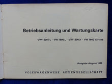 Lade das Bild in den Galerie-Viewer, VW 1600 TL Variant Typ 3 - Betriebsanleitung Wartung Bedienung Handbuch 08.1966