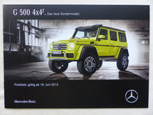 Lade das Bild in den Galerie-Viewer, Mercedes G-Klasse G500 4x4² Sondermodell MJ 2016 - Prospekt + Preisliste 06.2015
