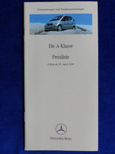 Lade das Bild in den Galerie-Viewer, Mercedes-Benz A-Klasse W168 MJ 2000 - Prospekt Brochure + Preisliste 04.1999