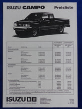 Lade das Bild in den Galerie-Viewer, Isuzu Campo MJ 1989 - Prospekt Brochure + Daten + Preisliste 10.1988