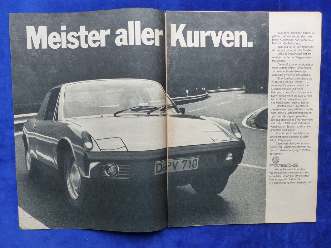 VW Porsche 914 - Werbeanzeige Reklame Advertisement 1972