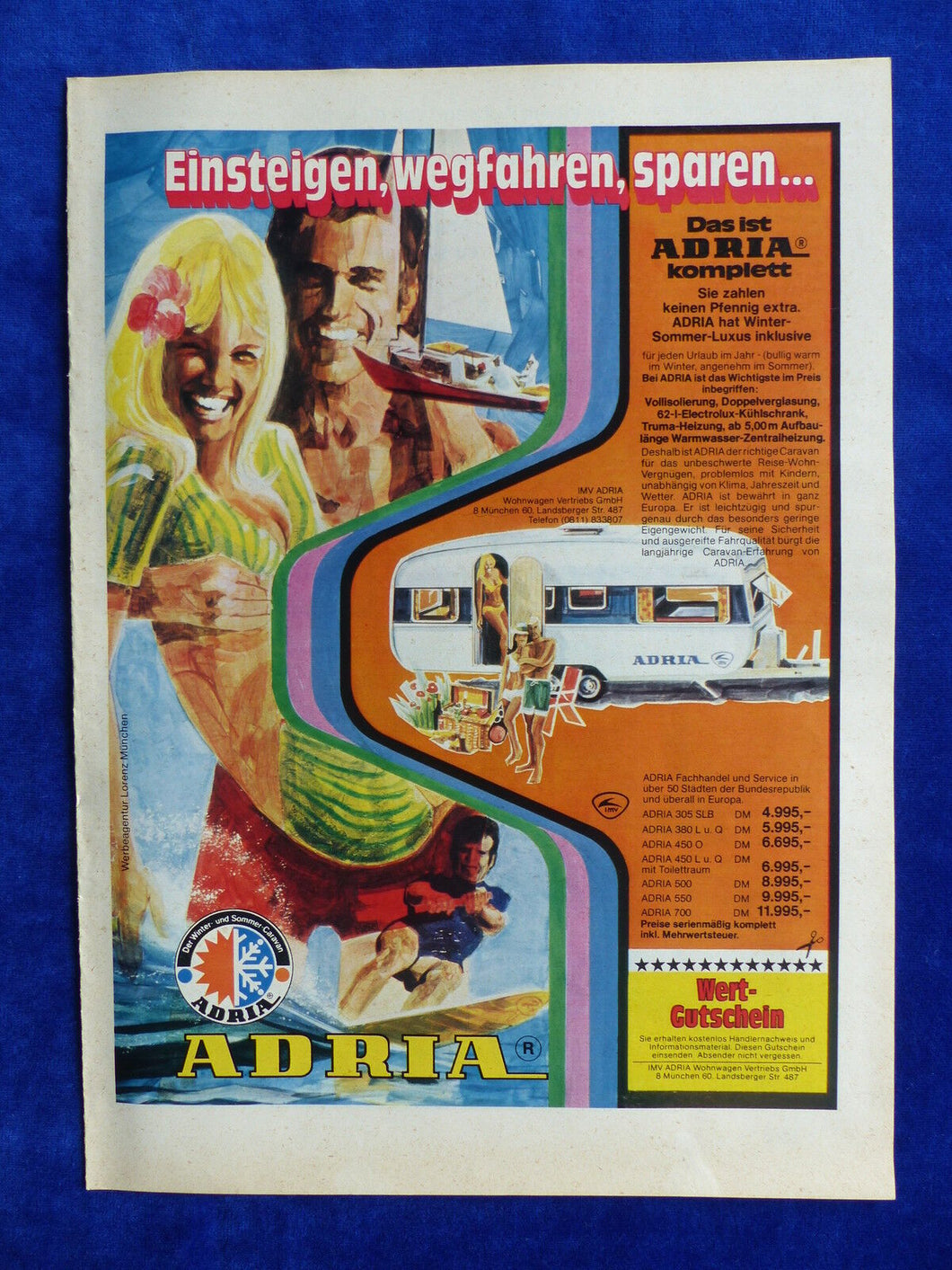 Adria Wohnwagen Caravan - Werbeanzeige Reklame Advertisement 1973