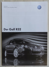Lade das Bild in den Galerie-Viewer, VW Golf R32 MJ 2008 - Golf V 3,2l VR6 - Prospekt Brochure + Preisliste 05.2007

