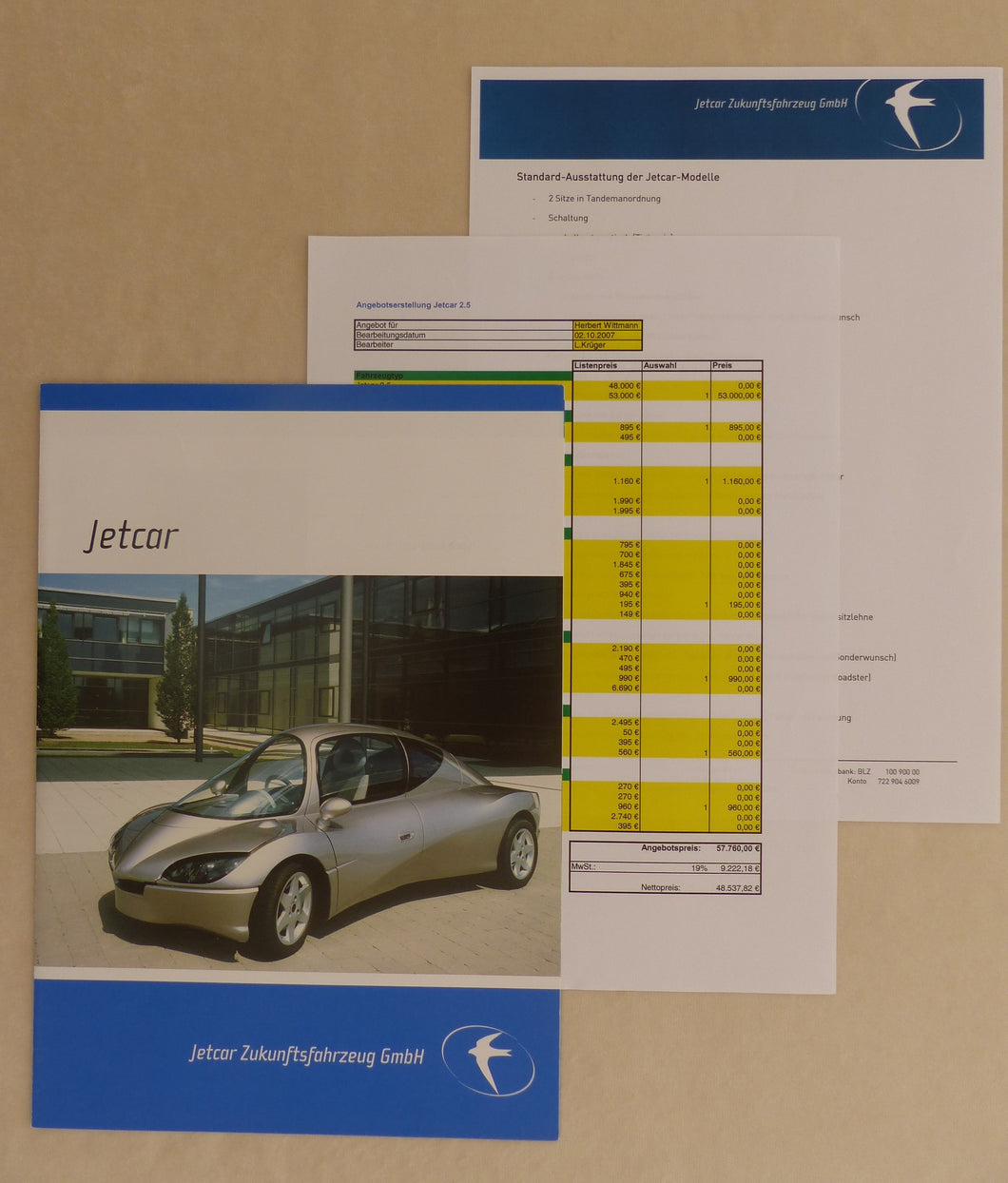 Jetcar 2.5 Sport II MJ 2008 - Prospekt + Ausstattungen + Preisliste 10.2007
