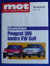 Lade das Bild in den Galerie-Viewer, Peugeot 306 vs VW Golf MJ 1994 - Vergleichstest - Sonderdruck mot Heft 12/1993
