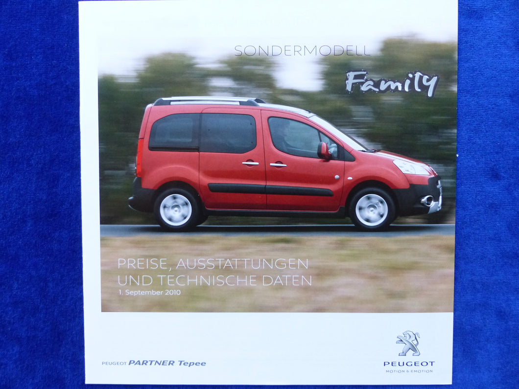 Peugeot Partner Tepee Family - Preisliste MJ 2011 - Prospekt Brochure 09.2010