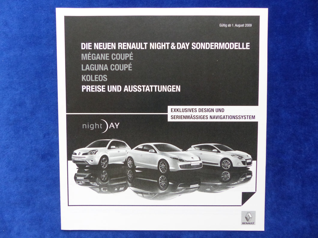 Renault Night & Day Megane Laguna Koleos - Preisliste MJ 2010 - Prospekt 08.2009