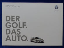 Lade das Bild in den Galerie-Viewer, VW Golf TSI TDI - Preisliste MJ 2013 - Prospekt Brochure 08.2012
