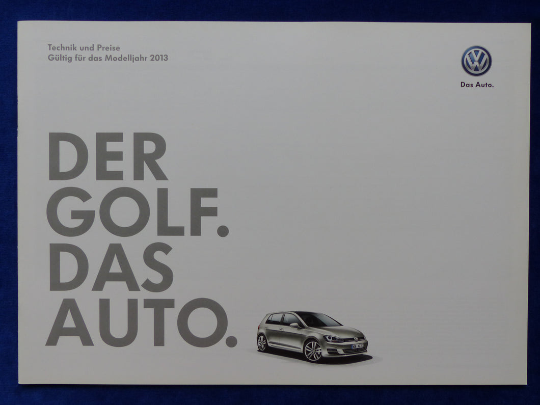 VW Golf TSI TDI - Preisliste MJ 2013 - Prospekt Brochure 08.2012