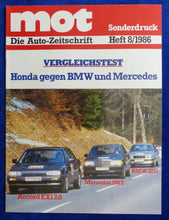 Lade das Bild in den Galerie-Viewer, Honda Accord EXi Mercedes 190E BMW 320i - Test - Sonderdruck mot Heft 8/1986
