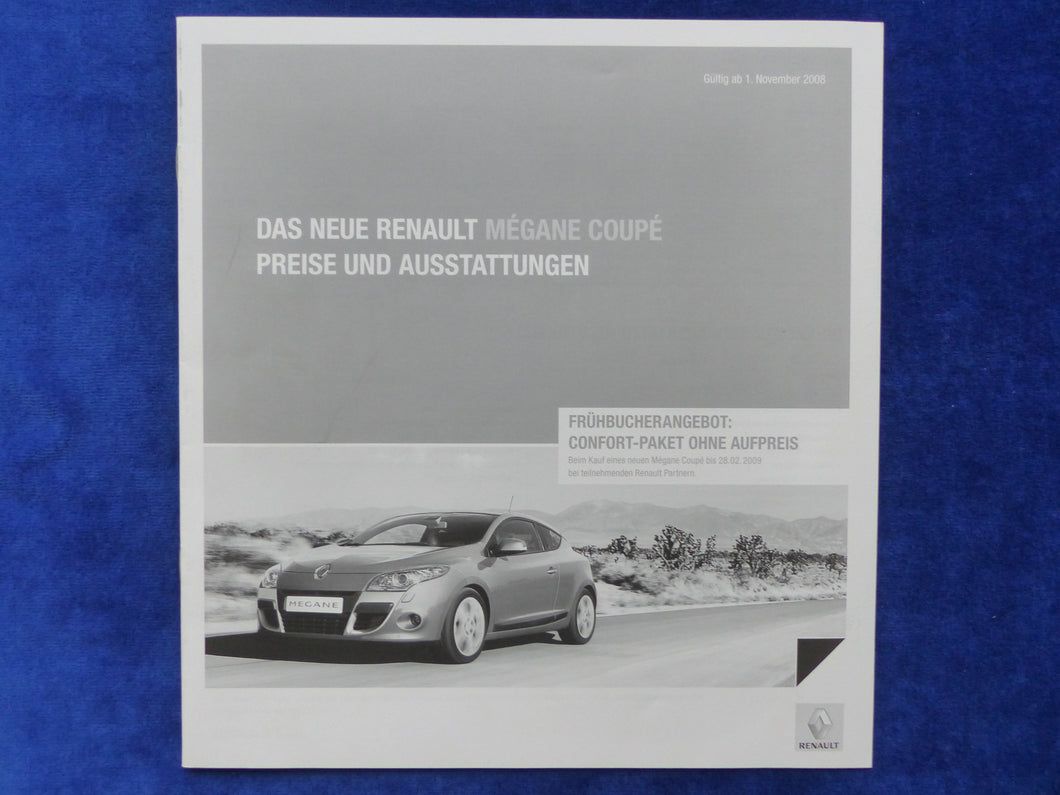 Renault Megane Coupe - Preisliste MJ 2009 - Prospekt Brochure 11.2008
