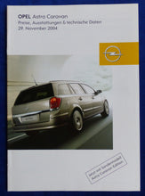 Lade das Bild in den Galerie-Viewer, Opel Astra Caravan - Preisliste MJ 2005 - Prospekt Brochure 11.2004
