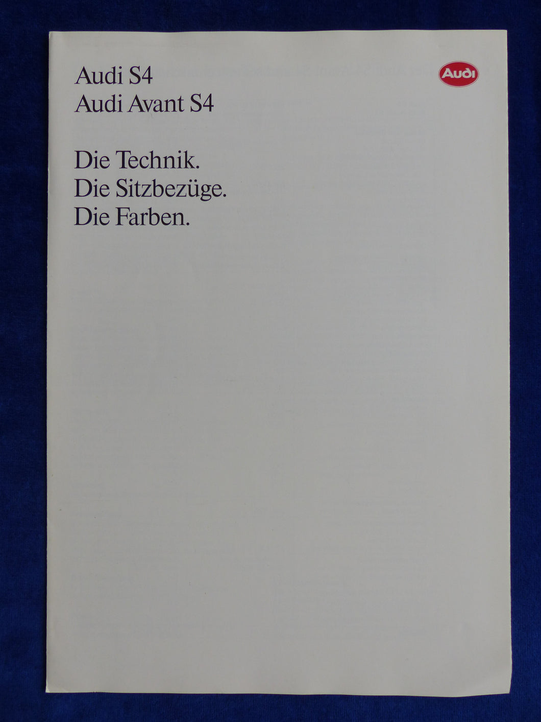 Audi S4 Avant quattro - Daten Farben Polster MJ 1994 - Prospekt Brochure 07.1993