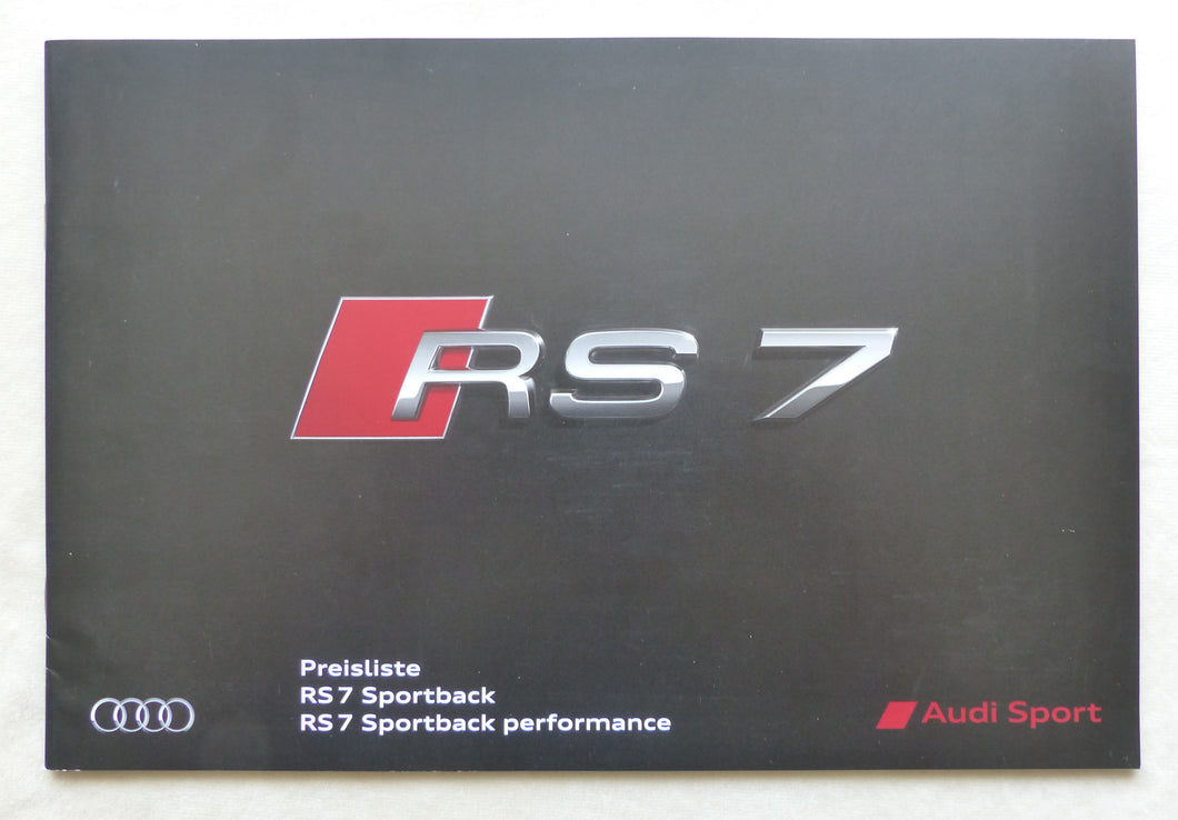 Audi RS 7 Sportback performance - Preisliste MJ 2016 - Prospekt Brochure 02.2016