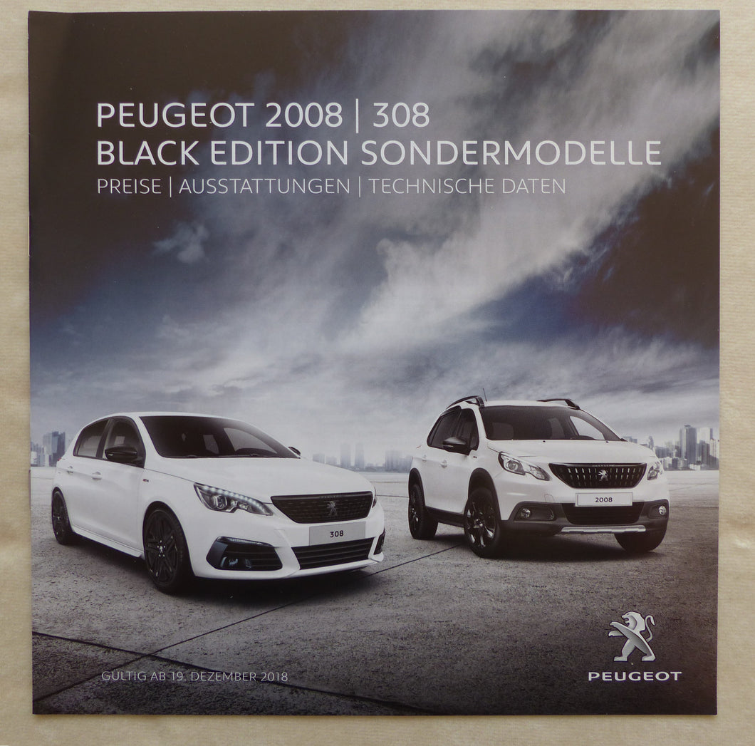 Peugeot 2008 308 Black Edition - Preisliste MJ 2019 - Prospekt Brochure 12.2018