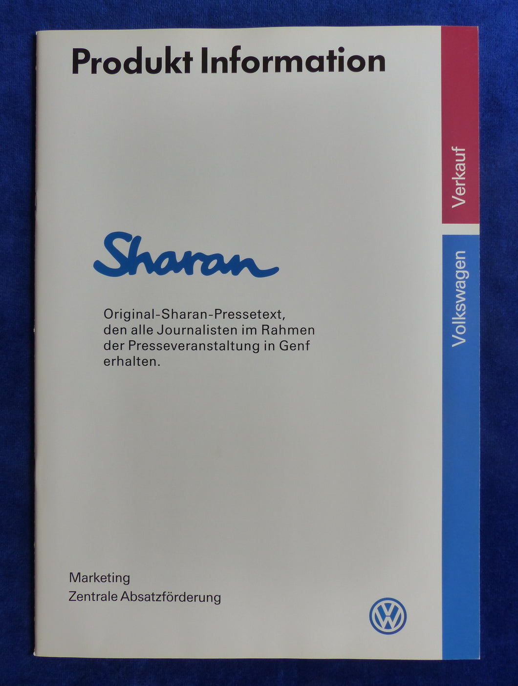 VW Sharan Carat VR6 Produkt-Information - Presse-Information press-kit 1995