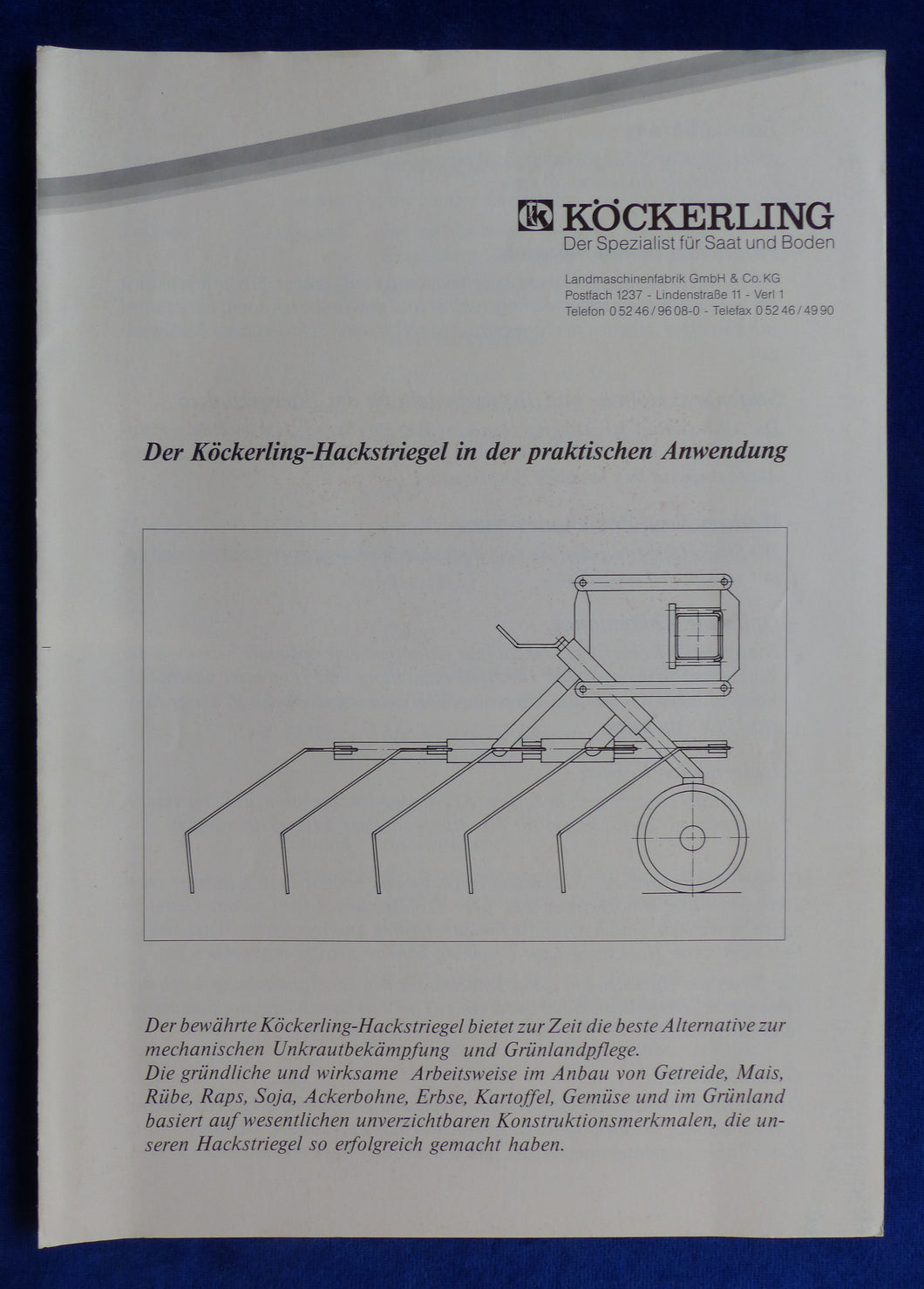 Köckerling Hackstriegel praktische Anwendung - Prospekt Brochure 01.1993