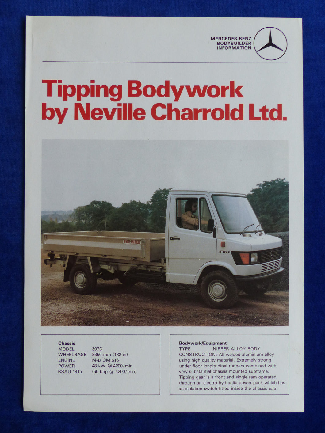 Mercedes 307 D Tipping Bodywork by Charrold - Prospekt Brochure 80er England UK
