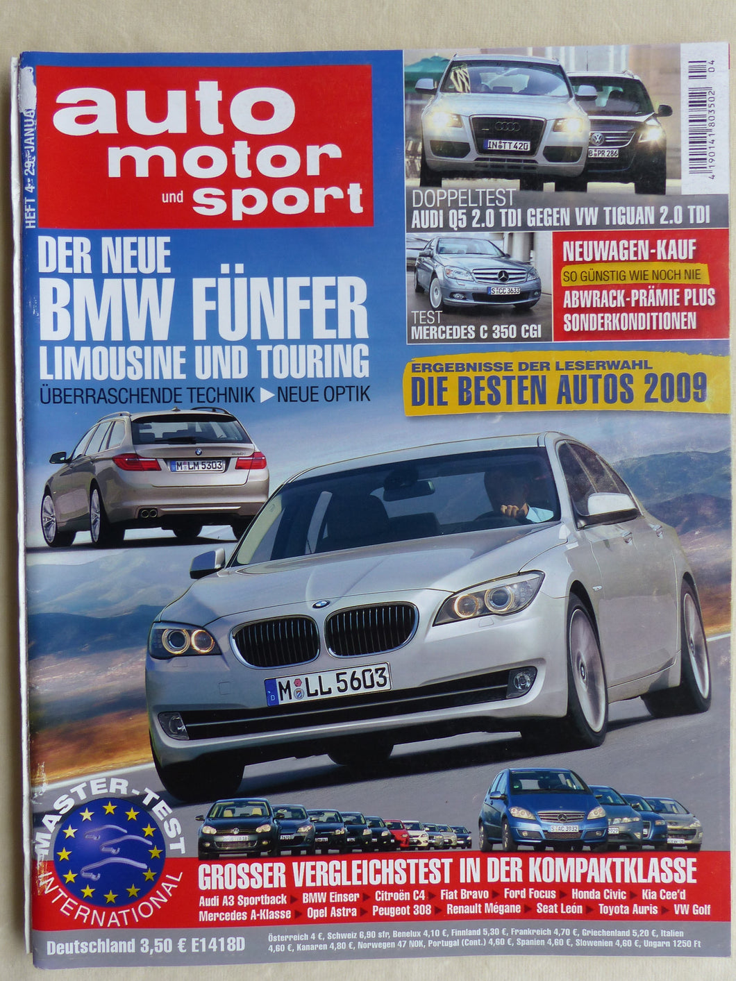 Auto Motor & Sport Heft 4/2009 - Porsche Cayman 911 Carrera BMW 5er Audi Q5 VW