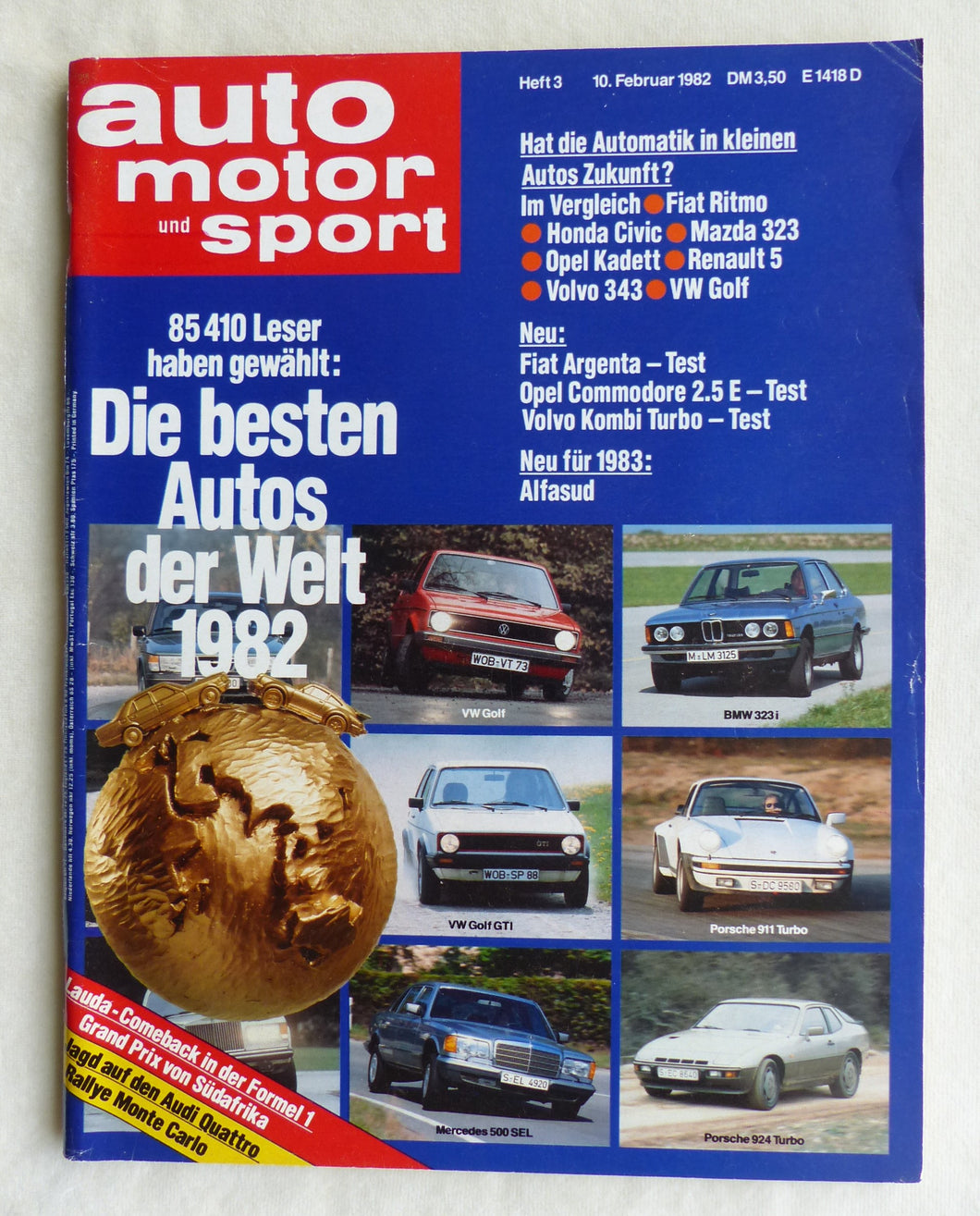 Auto Motor Sport Heft 3/1982 - Porsche 911 924 VW Golf GTI Mercedes 500 SEL BMW