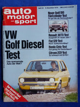 Lade das Bild in den Galerie-Viewer, Auto Motor Sport Heft 25/1976 - VW Golf Diesel Audi 100 Fiat 128 Honda Civic
