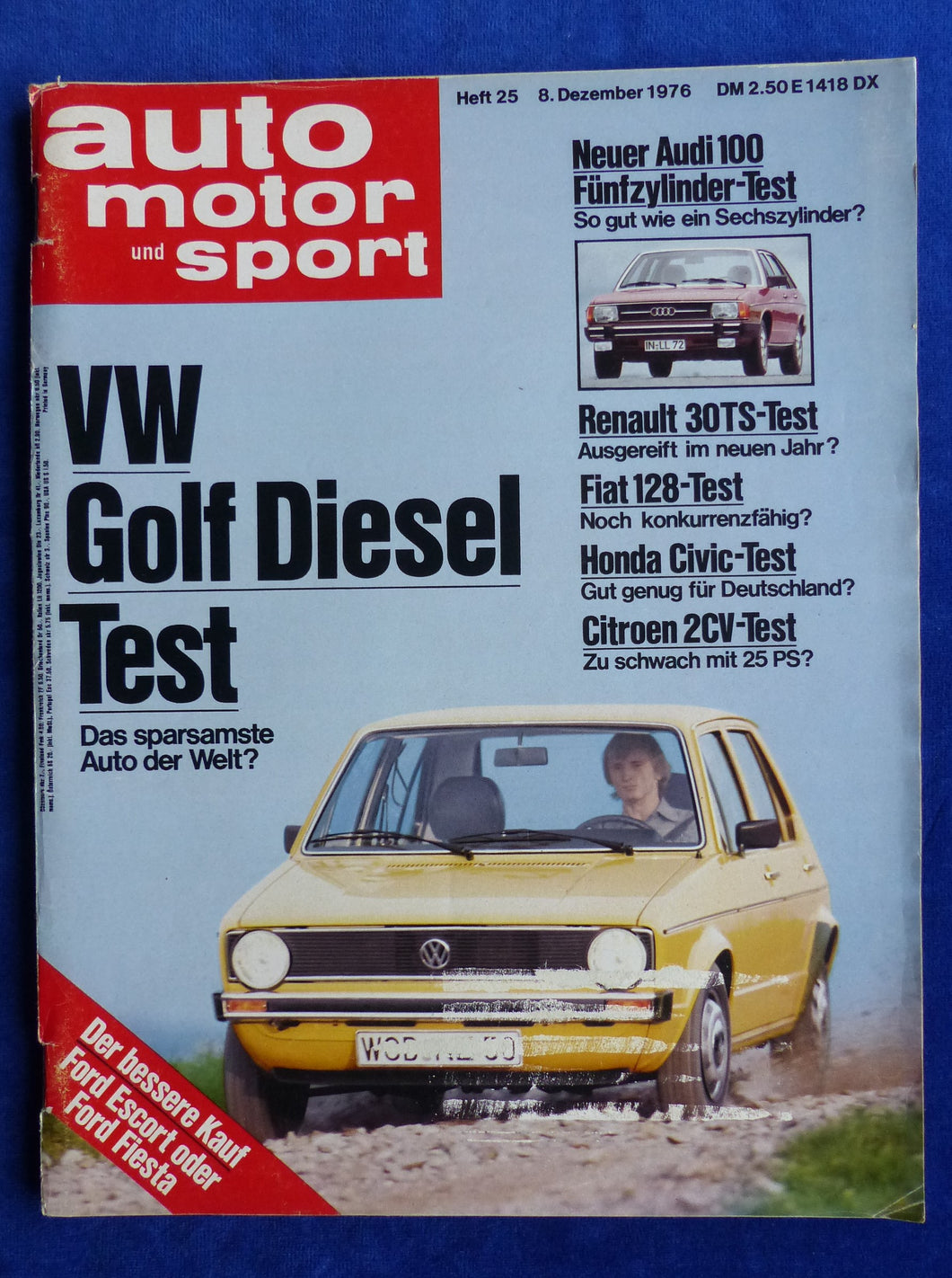 Auto Motor Sport Heft 25/1976 - VW Golf Diesel Audi 100 Fiat 128 Honda Civic