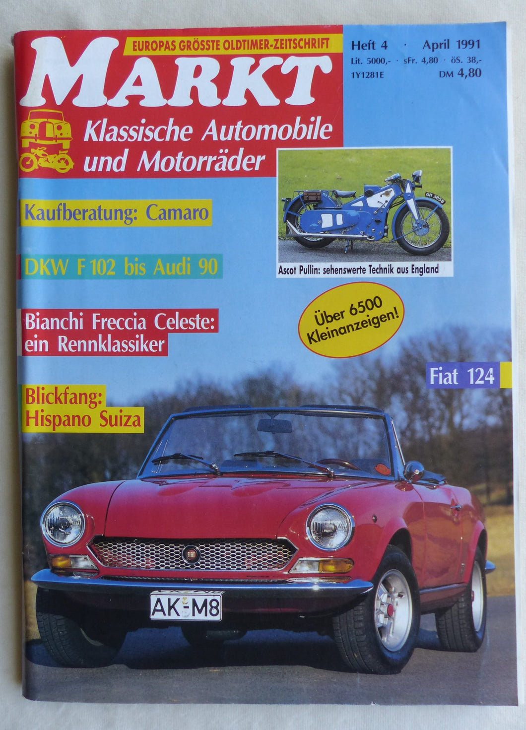 Oldtimer Markt Heft 4/1991 - Fiat 127 DKW F102 Audi 90 Bianchi Freccia Camaro