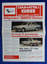 Lade das Bild in den Galerie-Viewer, Daihatsu Kurier Sonderausgabe IAA 1981 Prospekt - Cuore Charade Charmant MJ 1982
