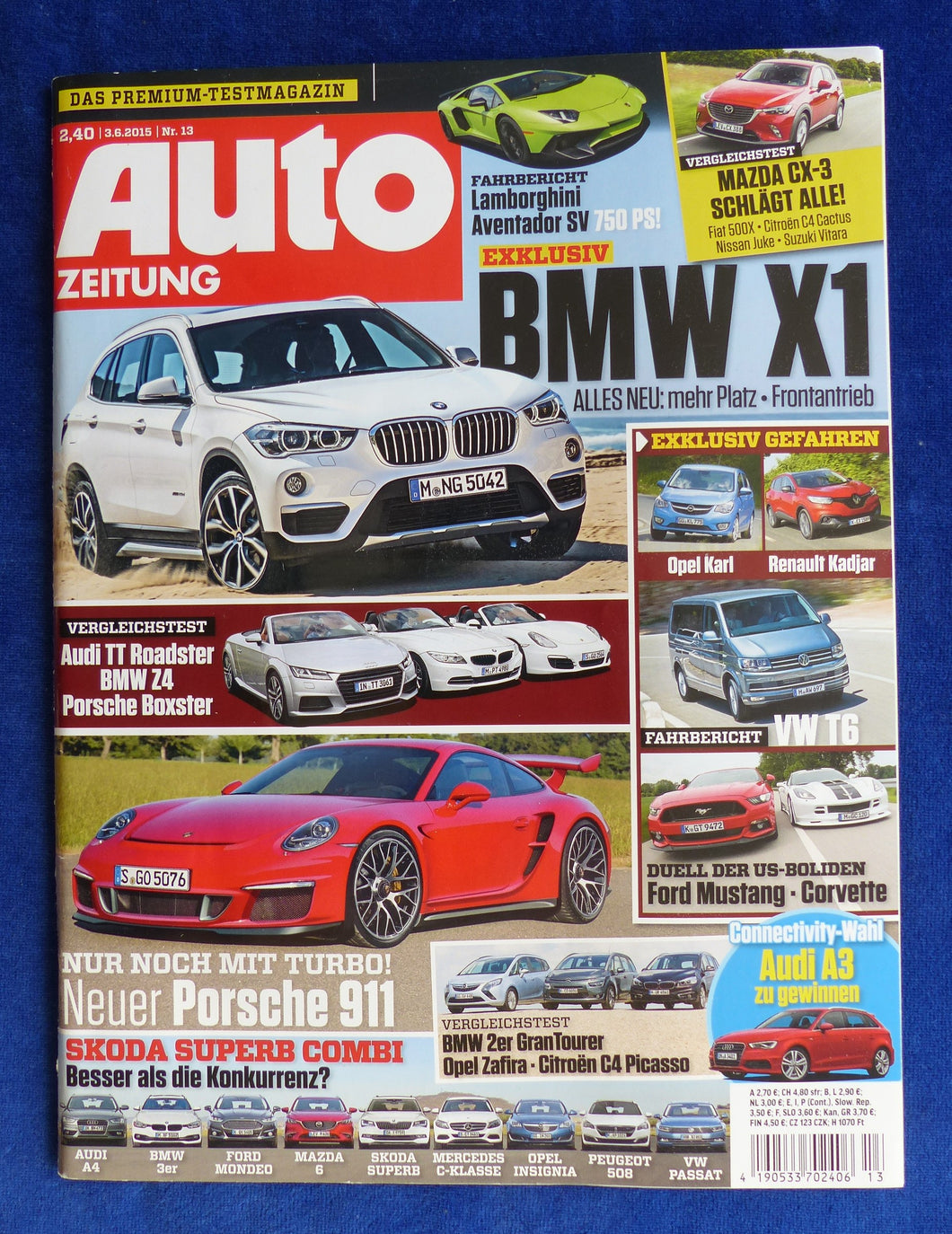 Auto Zeitung Heft 13/2015 - BMW X1 Audi TT Porsche Boxster 911 VW Bus T6 Ford