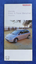 Lade das Bild in den Galerie-Viewer, Honda Civic 5-Türer Benziner - Preisliste MJ 2003 - Prospekt Brochure 02.2003
