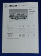 Lade das Bild in den Galerie-Viewer, Renault Megane Classic - Preisliste MJ 2002 - Prospekt Brochure 09.2001
