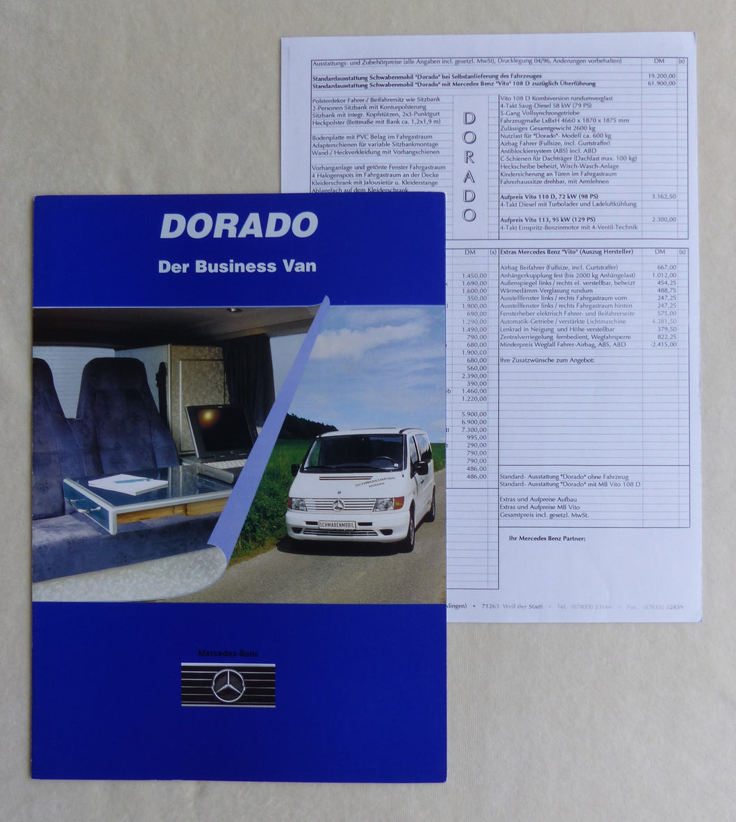 Schwabenmobil Dorado Van Mercedes Vito - Prospekt Brochure + Preisliste 1996