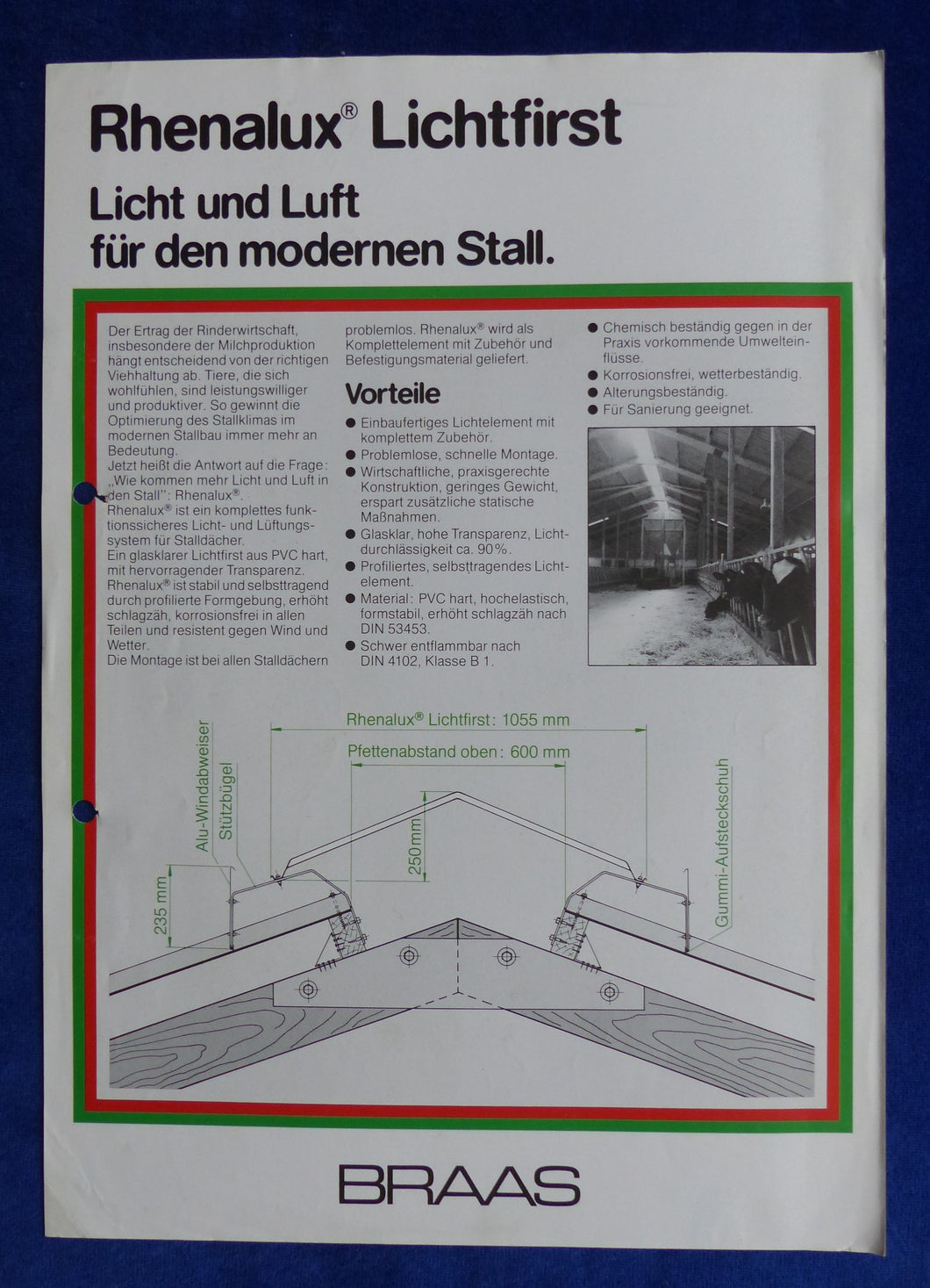 Braas Rhenalux Lichtfirst Stall Lüftung - Prospekt Brochure 06.1986