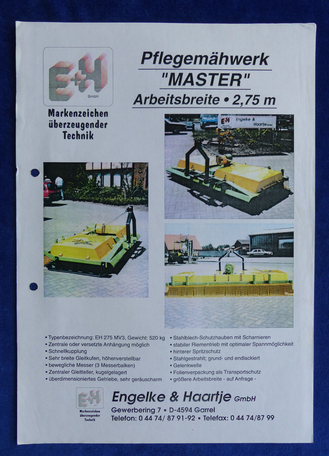 E+H Engelke & Haartje Pflegemähwerk Master - Prospekt Brochure 80er
