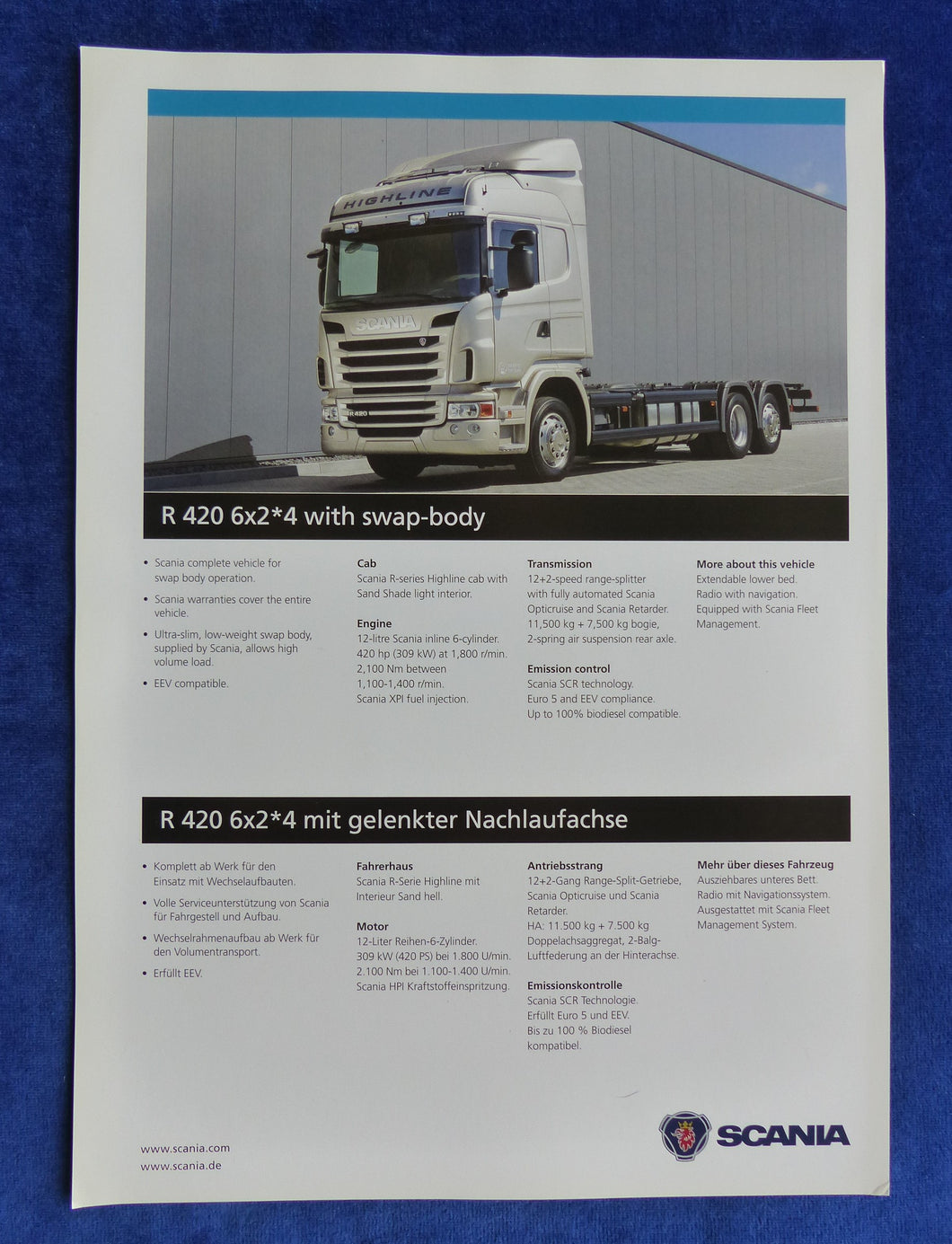 Scania R 420 6x2 LKW mit Wechselrahmenaufbau - Prospekt Brochure 2005