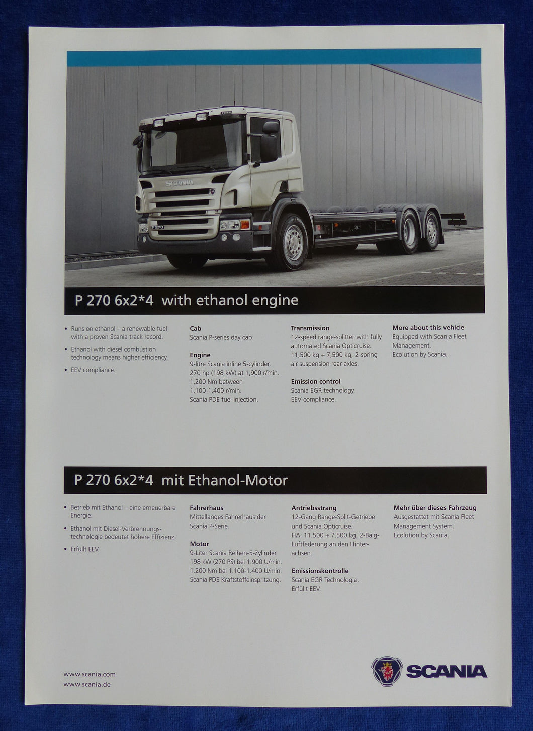 Scania P 270 6x2 LKW mit Ethanol-Motor - Prospekt Brochure 2005