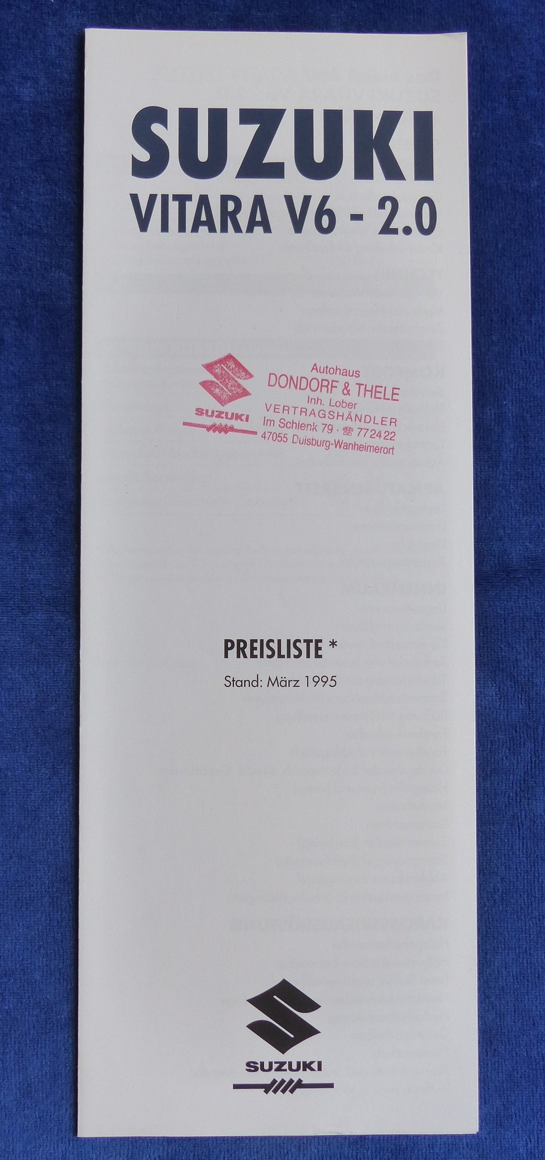 Suzuki Vitara V6 - Preisliste MJ 1995 - Prospekt Brochure 03.1995