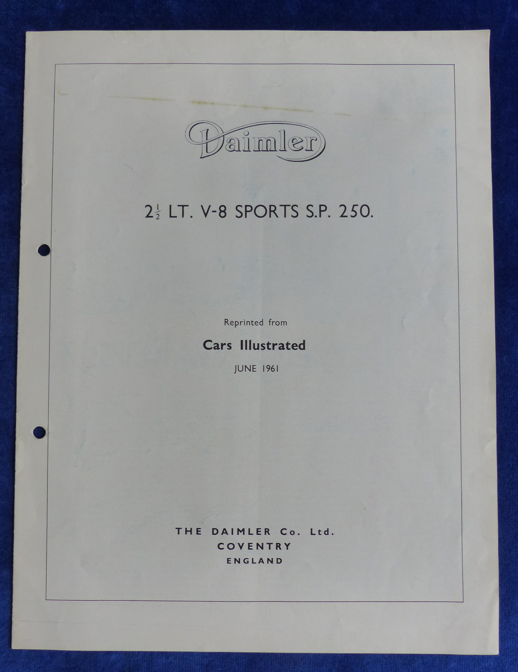 Jaguar Daimler 2.5 V8 Sports SP 250 - UK-Reprint Cars Illustrated 1961 England