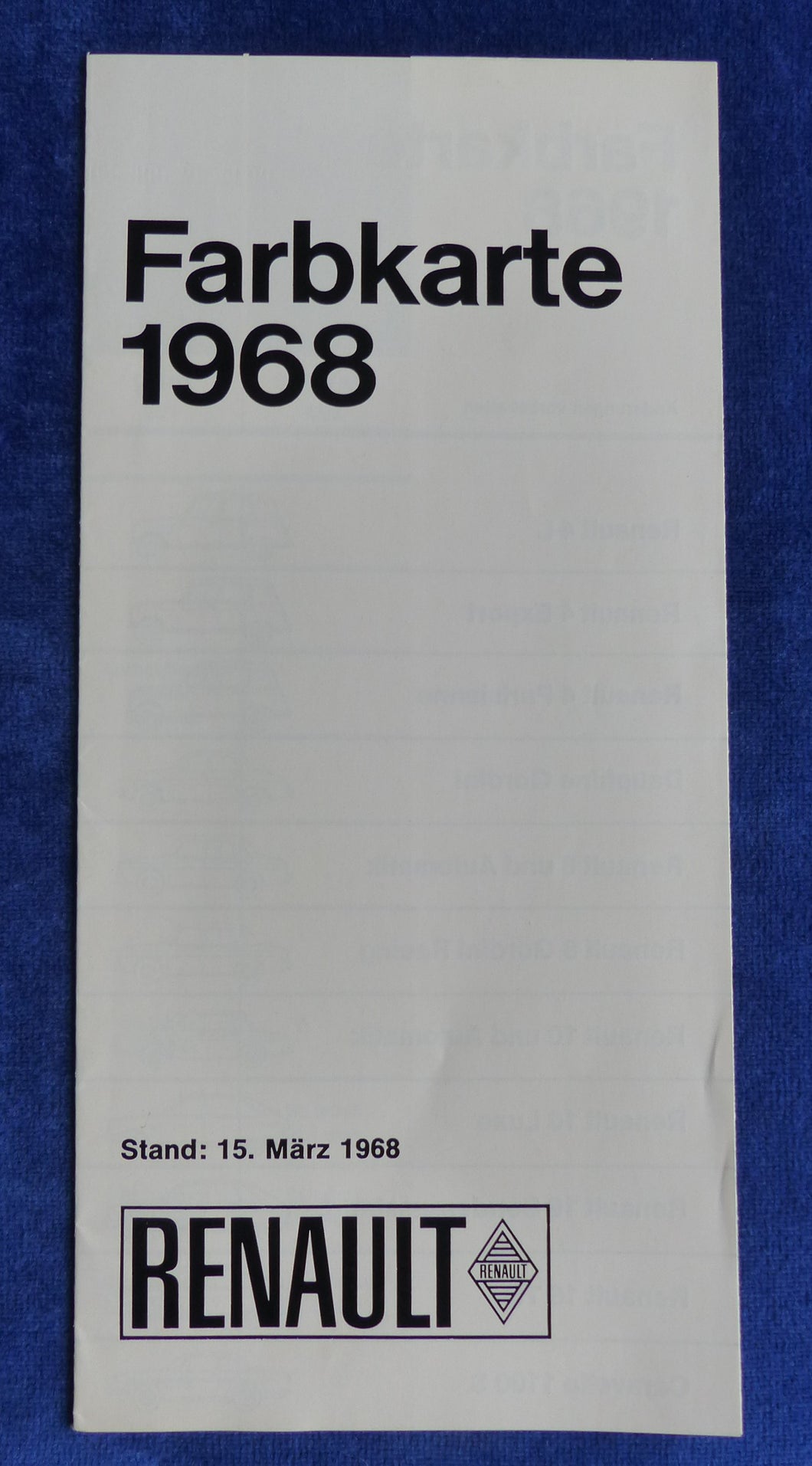 Renault Farbkarte 1968 4 8 10 16 Dauphine Gordini - Prospekt Brochure 03.1968