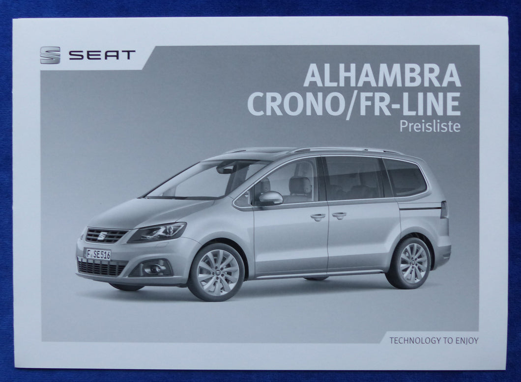 Seat Alhambra Crono FR-Line - Preisliste MJ 2016 - Prospekt Brochure 02.2016