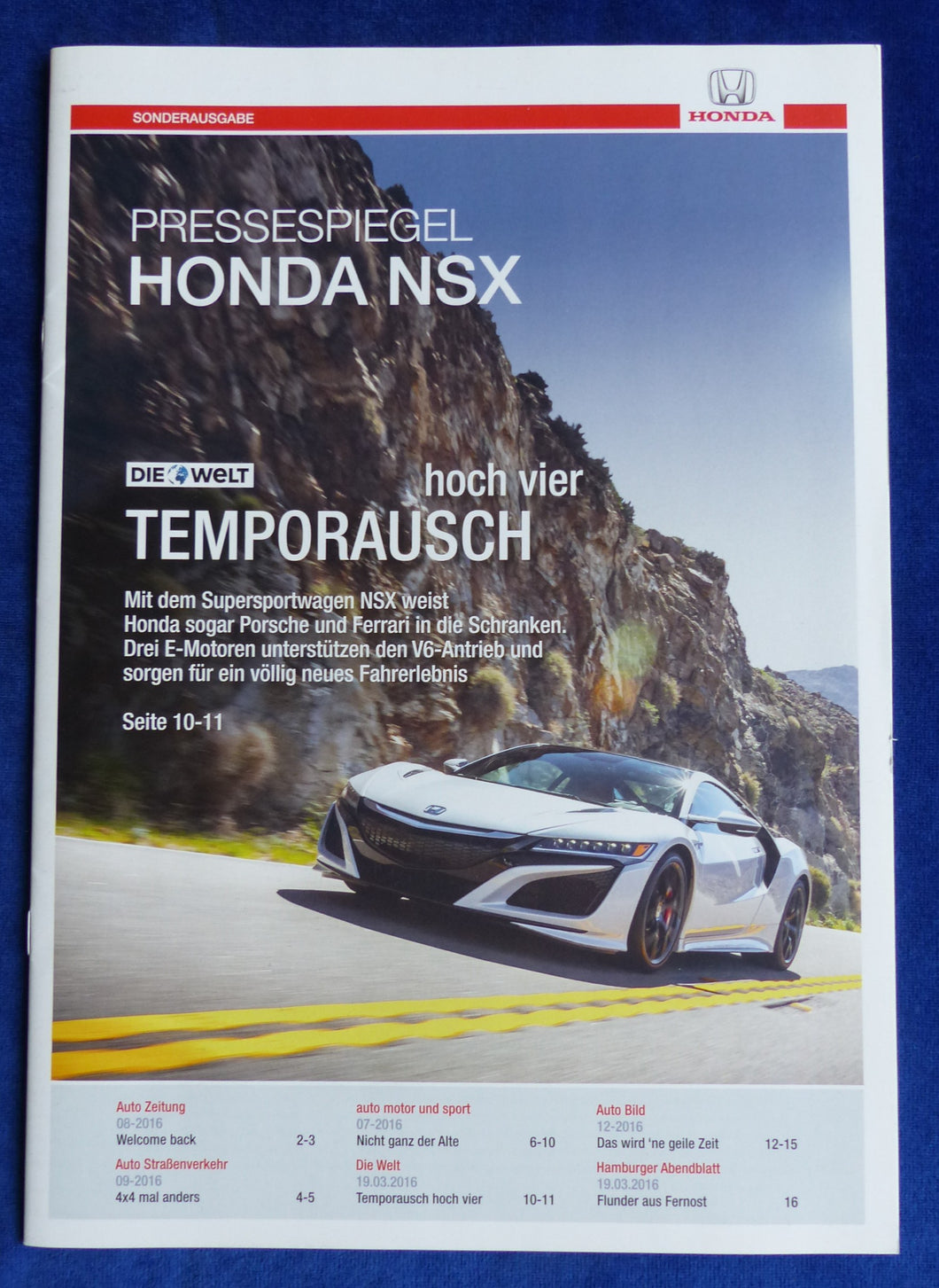 Honda NSX - Pressespiegel Sonderausgabe - Prospekt Brochure 2016